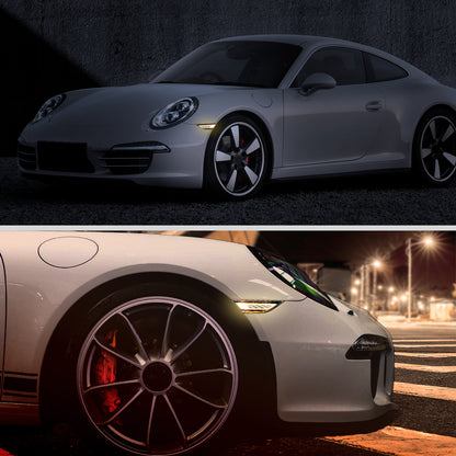 Ronnin - Se adapta a 2012-2025 Porsche 911 Boxster Cayman Luces direccionales secuenciales LED Luces de posición laterales Par de montaje | Negro