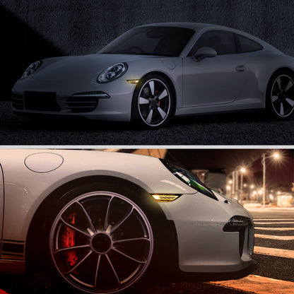Ronnin - Intermitentes LED secuenciales para Porsche 911 Boxster Cayman 2012-2025, luces de guardabarros laterales, par de conjuntos | Negro Ahumado