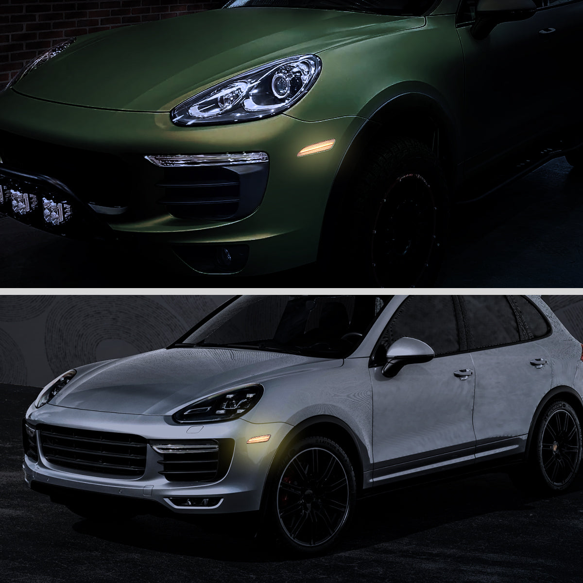 Ronnin - Se adapta a Porsche Cayenne 2015-2018 Conjunto completo de luces LED de parachoques delantero y lateral (par) | Transparente