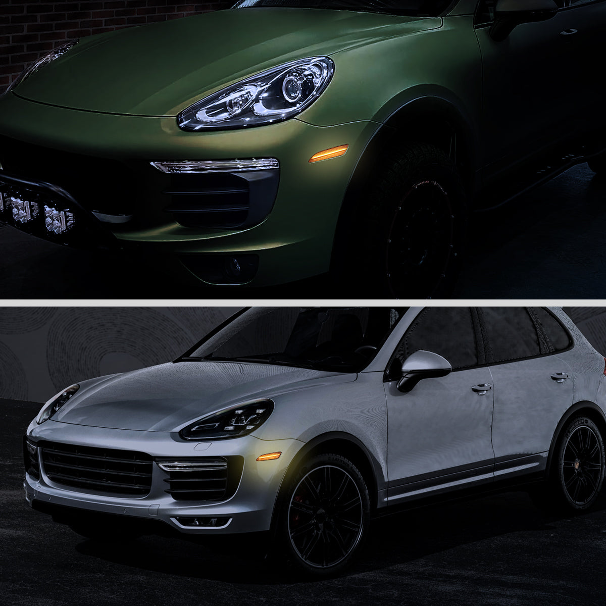 Ronnin - Conjunto de luces LED completas para parachoques delantero y luces de posición laterales de parachoques (par) | Negro humo, para Porsche Cayenne 2015-2018