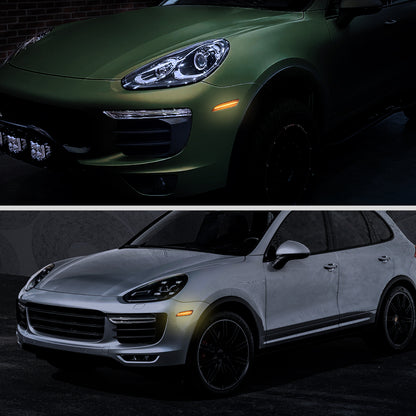 Ronnin - Conjunto de luces LED completas para parachoques delantero y luces de posición laterales de parachoques (par) | Negro humo, para Porsche Cayenne 2015-2018