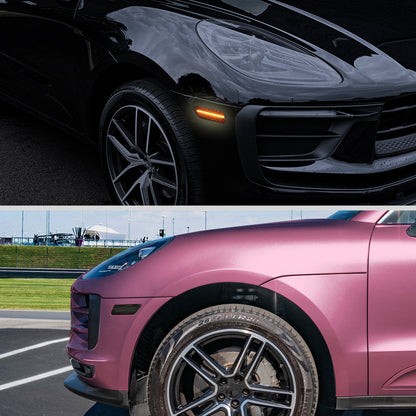 Ronnin - Juego de luces LED de posición laterales para parachoques delantero, compatible con Porsche Macan 2014-2022, par de ensamblajes de luces, ahumado negro