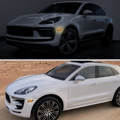 Ronnin - Juego de luces LED de posición laterales para parachoques delantero, compatible con Porsche Macan 2014-2022, par de ensamblajes de luces, ahumado negro