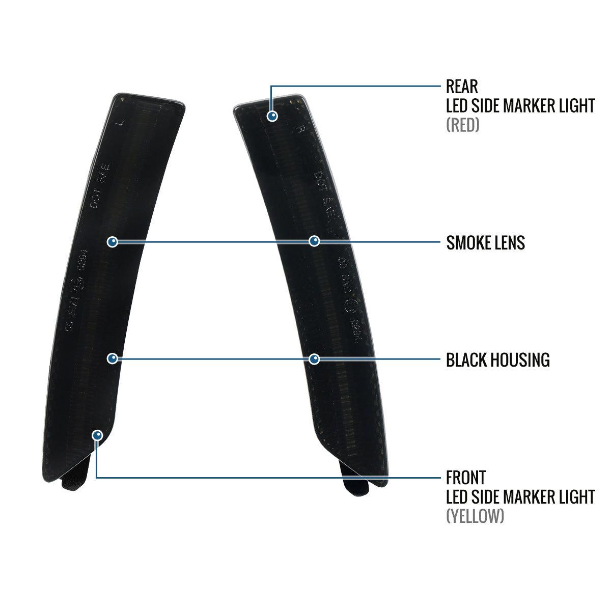 Ronnin - Compatible con Ford Mustang 2024-2025 Conjunto de luces LED de posición laterales mejoradas para parachoques delantero + trasero | Ahumado