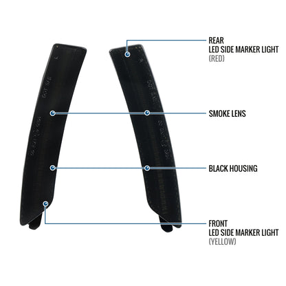 Ronnin - Compatible con Ford Mustang 2024-2025 Conjunto de luces LED de posición laterales mejoradas para parachoques delantero + trasero | Ahumado