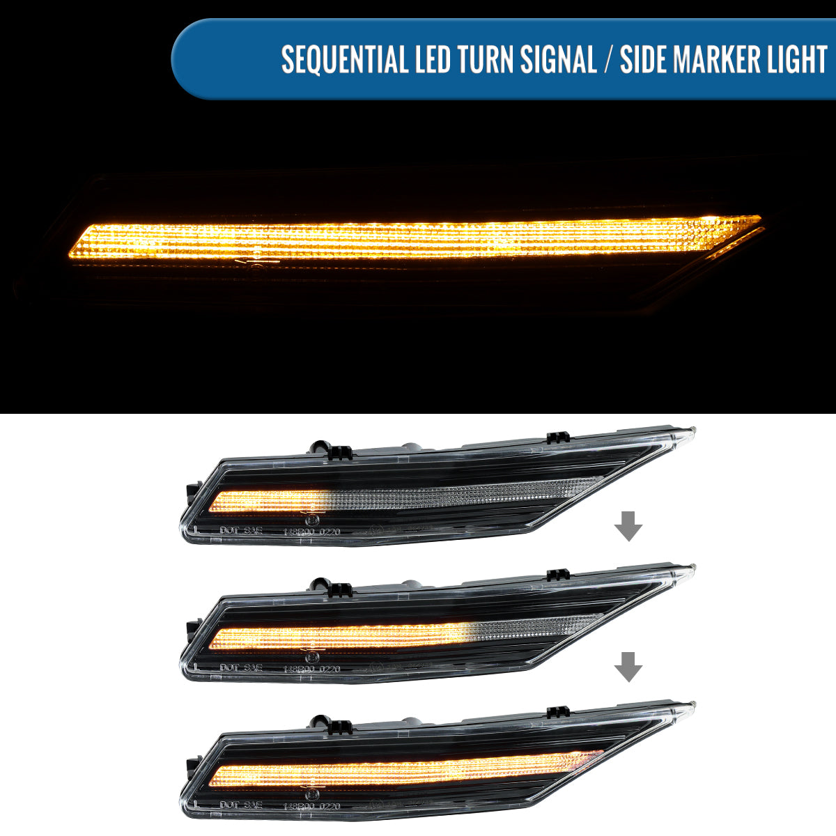 Ronnin - Compatible con Porsche Taycan 4S 2019-2025 Intermitentes LED Secuenciales Luces de Posición Laterales Luces de Parachoques Ensamblaje Par | Negro