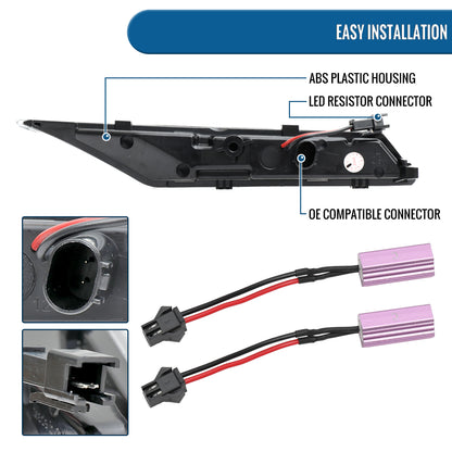 Ronnin - Compatible con Porsche Taycan 4S 2019-2025 Intermitentes LED Secuenciales Luces de Posición Laterales Luces de Parachoques Ensamblaje Par | Negro