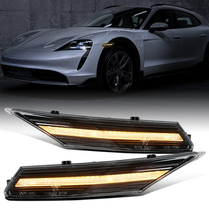 Ronnin - Compatible con Porsche Taycan 4S 2019-2025 Intermitentes LED Secuenciales Luces de Posición Laterales Luces de Parachoques Ensamblaje Par | Negro