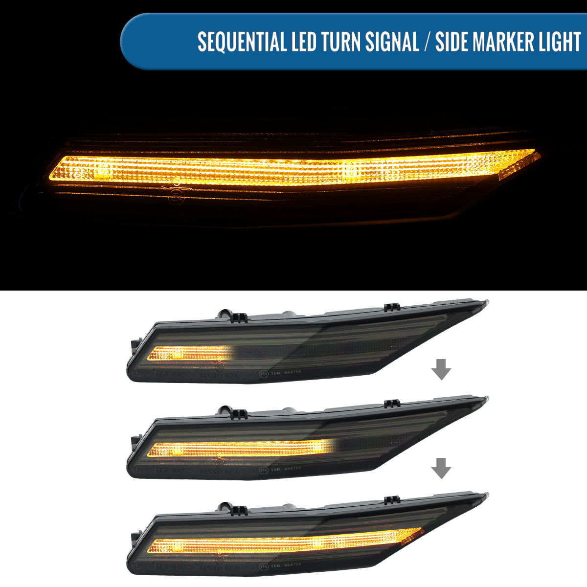 Ronnin - Compatible con Porsche Taycan 4S 2019-2025 Luces de giro LED secuenciales Ensamblaje de luces de posición laterales de parachoques Par | Ahumado