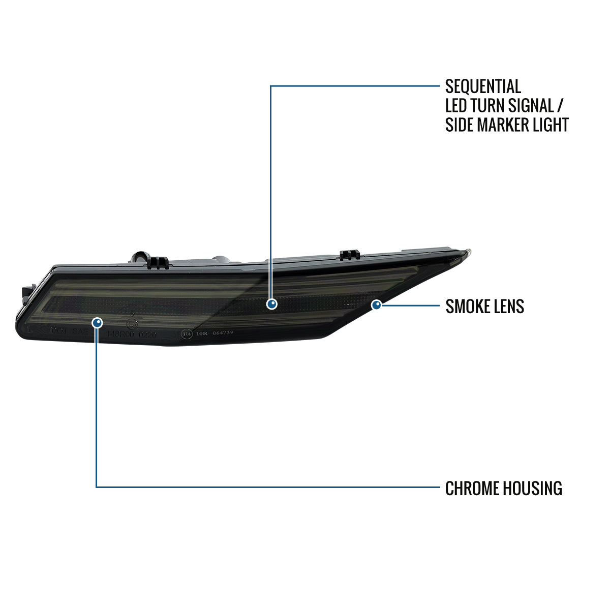 Ronnin - Compatible con Porsche Taycan 4S 2019-2025 Luces de giro LED secuenciales Ensamblaje de luces de posición laterales de parachoques Par | Ahumado