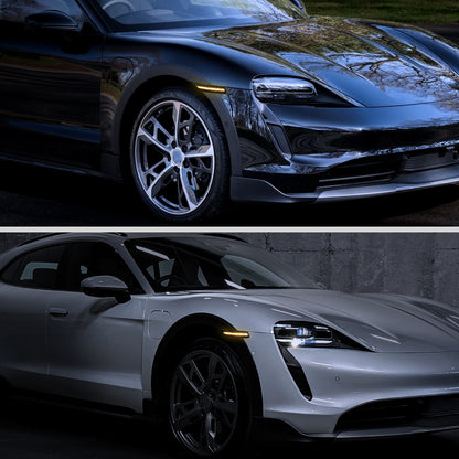 Ronnin - Compatible con Porsche Taycan 4S 2019-2025 Luces de giro LED secuenciales Ensamblaje de luces de posición laterales de parachoques Par | Ahumado