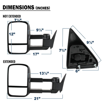 1988-2000 Chevy C/K 1500 2500 3500 Manually Adjustable Manual Fold and Telescoping Tow Mirrors Pair