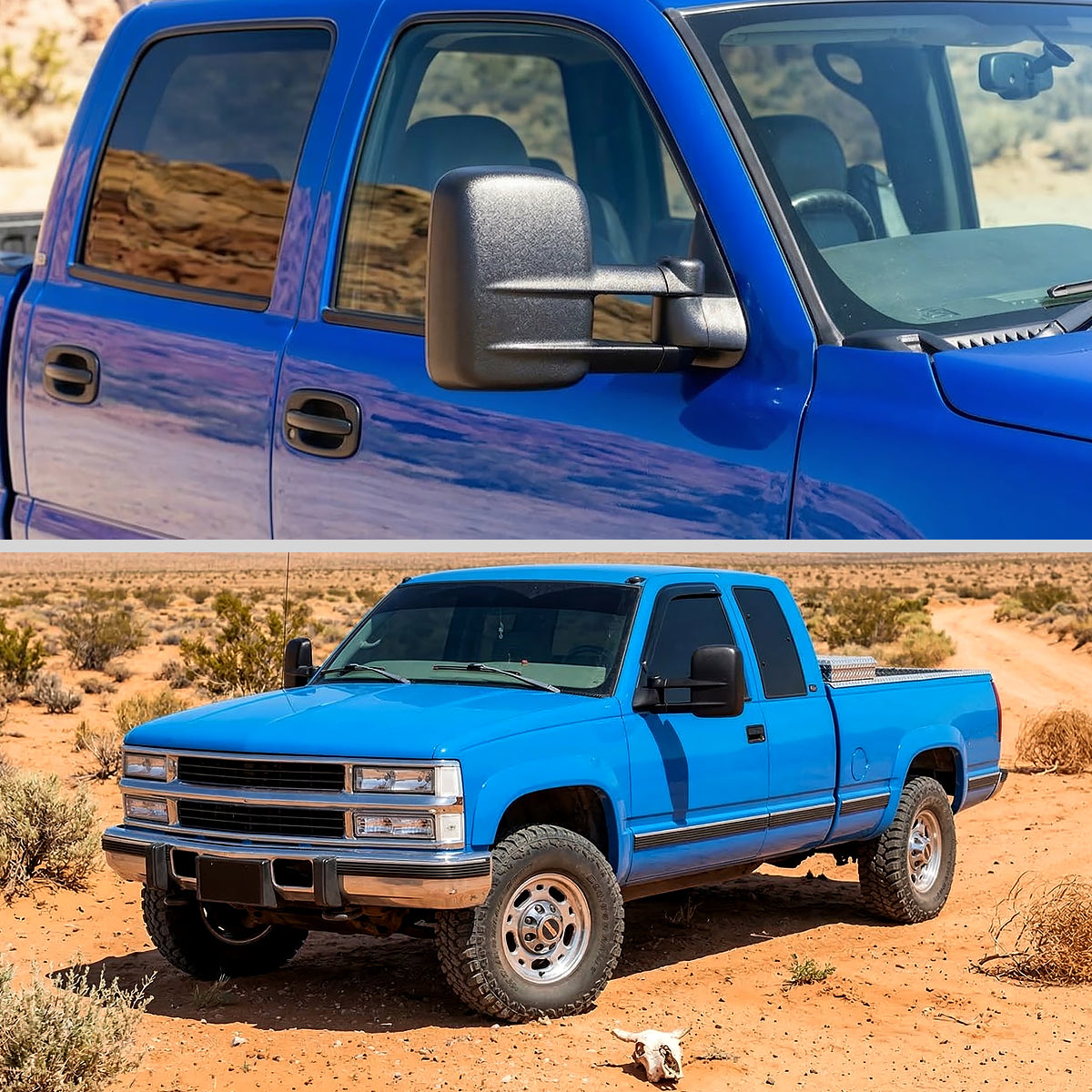 1988-2000 Chevy C/K 1500 2500 3500 Manually Adjustable Manual Fold and Telescoping Tow Mirrors Pair