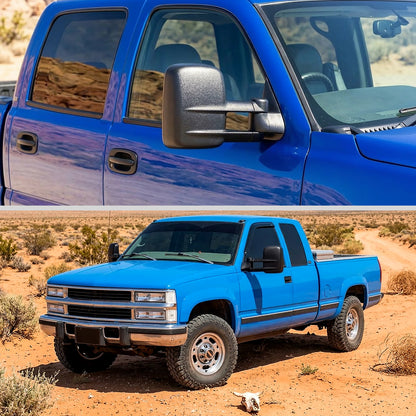 1988-2000 Chevy C/K 1500 2500 3500 Manually Adjustable Manual Fold and Telescoping Tow Mirrors Pair