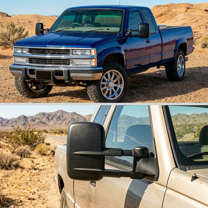 1988-2000 Chevy C/K 1500 2500 3500 Manually Adjustable Manual Fold and Telescoping Tow Mirrors Pair