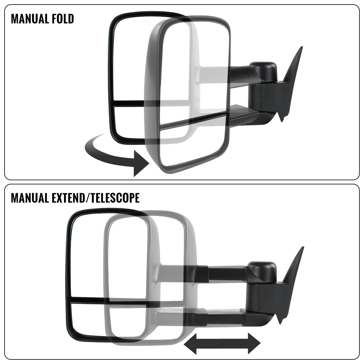 1988-2000 Chevy C/K 1500 2500 3500 Power Adjustable Manual Fold and Telescoping Tow Mirrors Pair