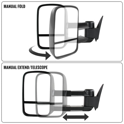1988-2000 Chevy C/K 1500 2500 3500 Power Adjustable Manual Fold and Telescoping Tow Mirrors Pair