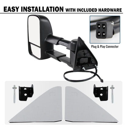 1988-2000 Chevy C/K 1500 2500 3500 Power Adjustable Manual Fold and Telescoping Tow Mirrors Pair