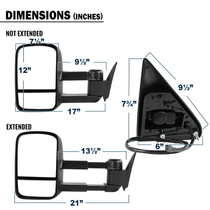 1988-2000 Chevy C/K 1500 2500 3500 Power Adjustable Manual Fold and Telescoping Tow Mirrors Pair