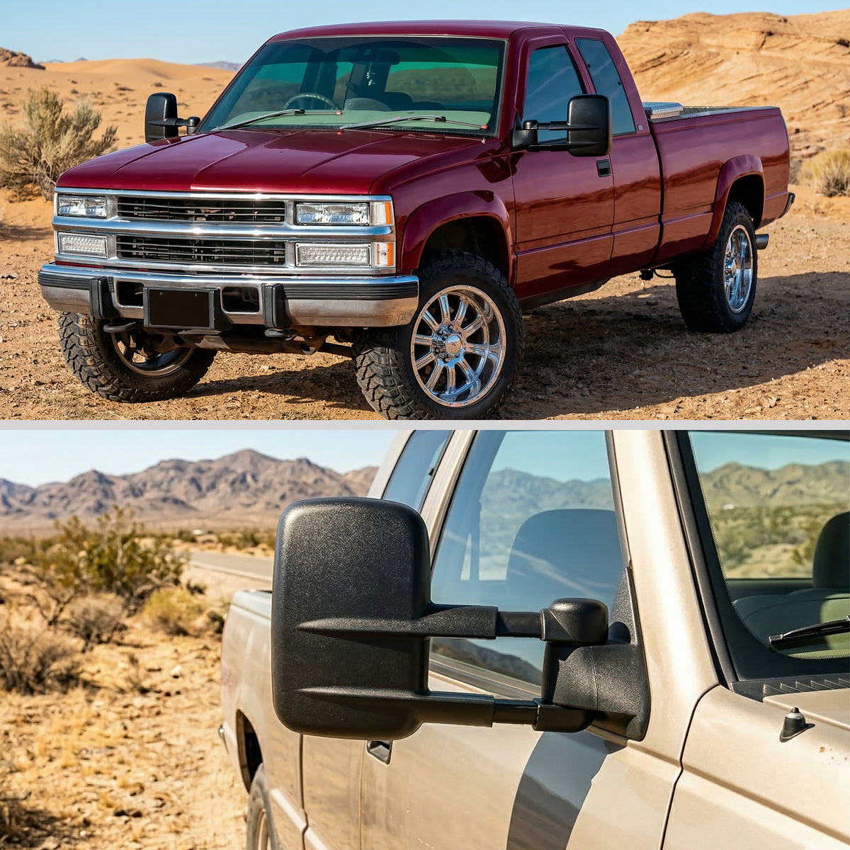 1988-2000 Chevy C/K 1500 2500 3500 Power Adjustable Manual Fold and Telescoping Tow Mirrors Pair
