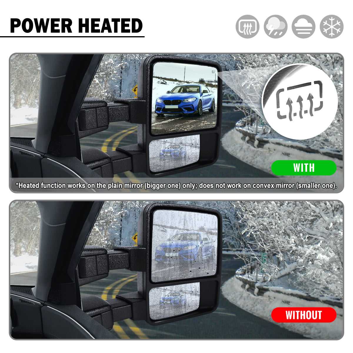 2008-2016 Ford F250 F350 F450 F550 Power Adjustable Power Heated Manually Fold and Telescope Towing Mirrors Pair