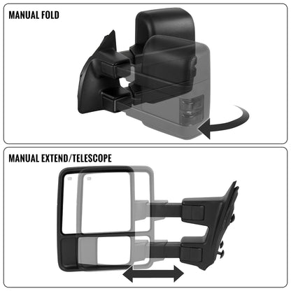2008-2016 Ford F250 F350 F450 F550 Power Adjustable Power Heated Manually Fold and Telescope Towing Mirrors Pair
