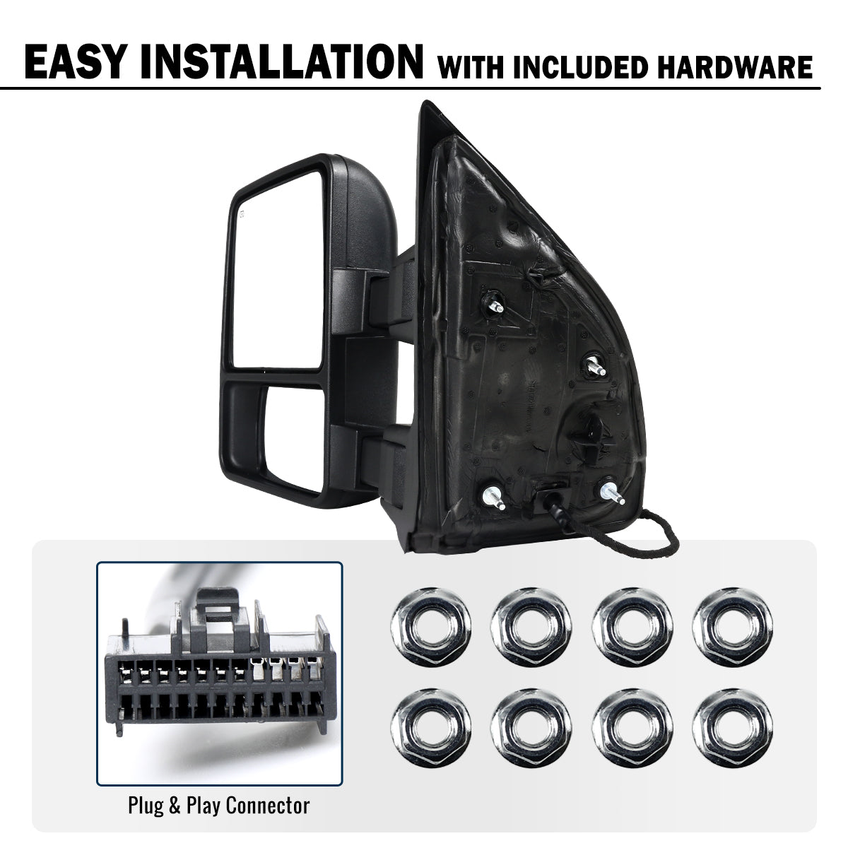 2008-2016 Ford F250 F350 F450 F550 Power Adjustable Power Heated Manually Fold and Telescope Towing Mirrors Pair
