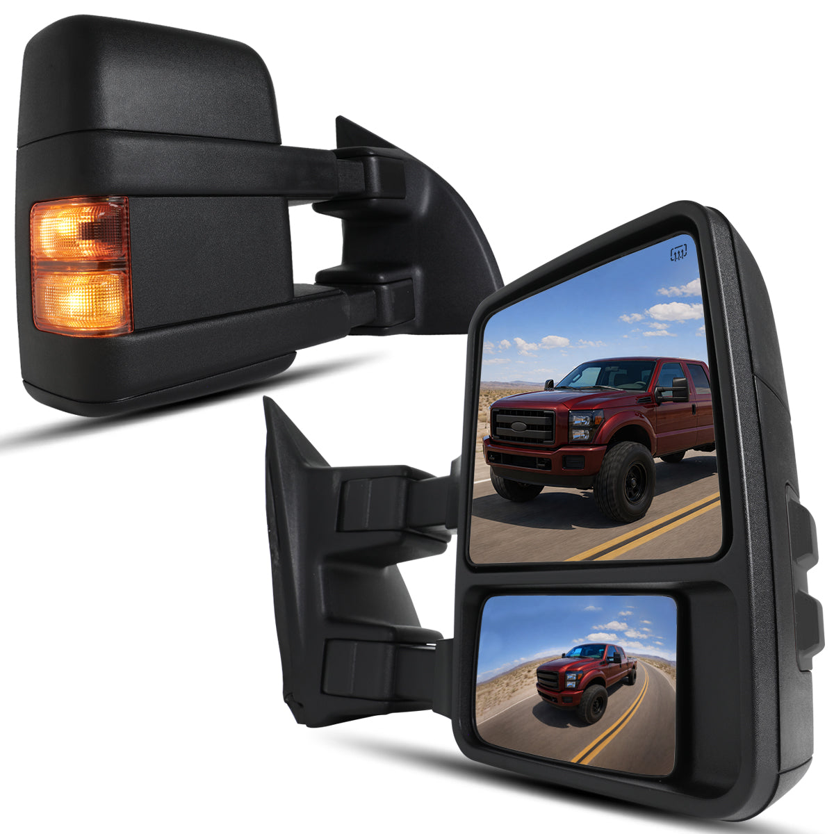 2008-2016 Ford F250 F350 F450 F550 Power Adjustable Power Heated Manually Fold and Telescope Towing Mirrors Pair